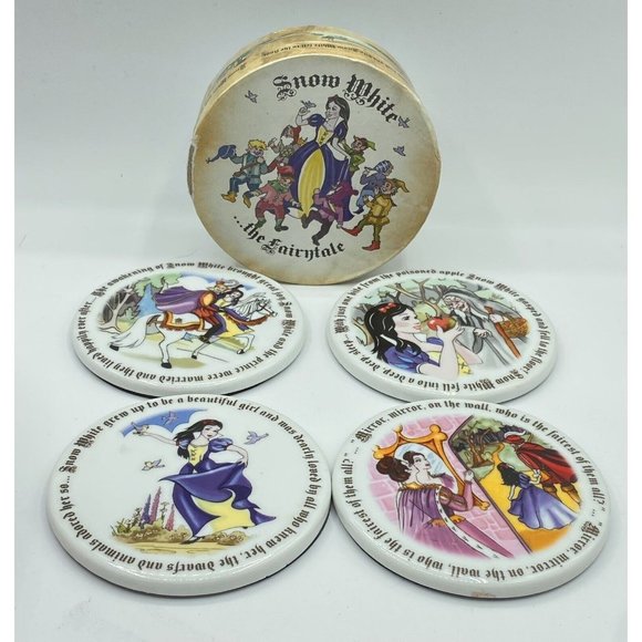 Disney Princess Coaster Snow White Paul Cardew Design Set 4 & Round Box - Picture 1 of 10
